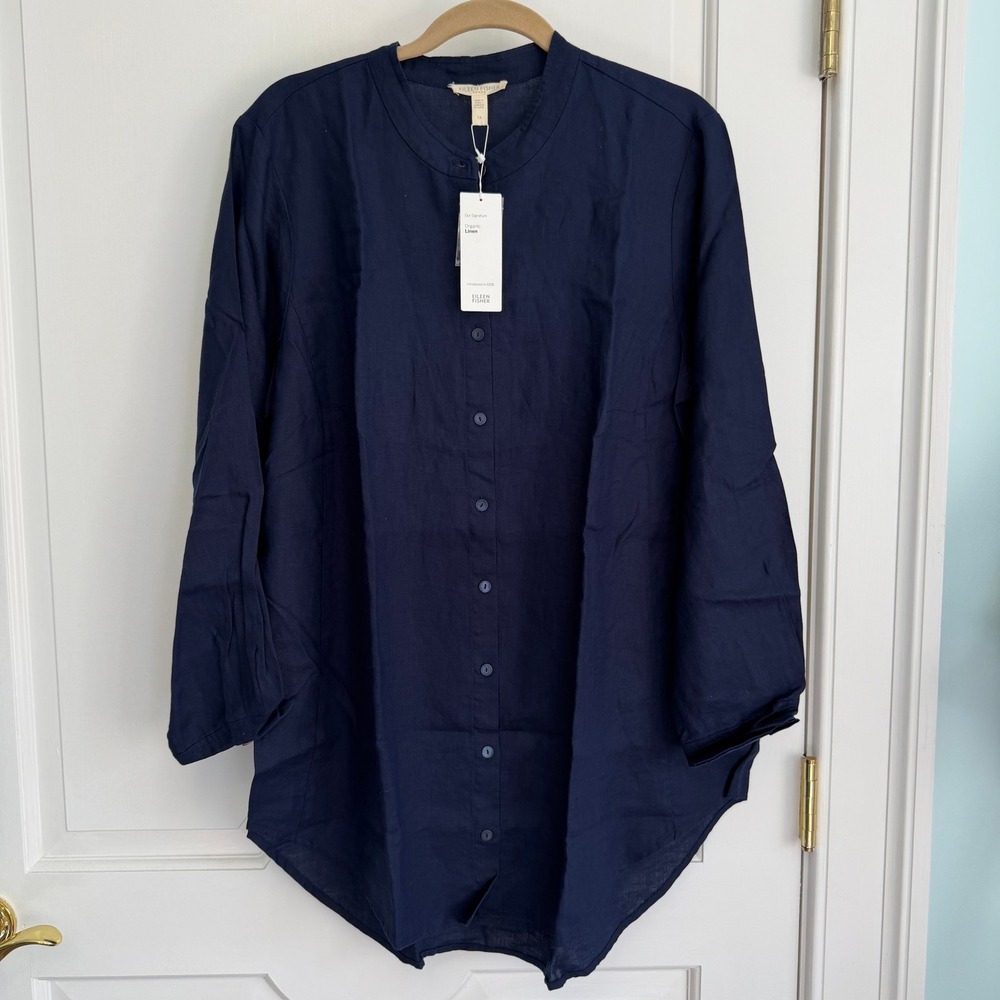 Eileen Fisher Mandarin Collar Tunic Women 1X Navy Blue